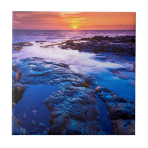 Sunset And Tide Pool In Hawaii Ceramic Tile