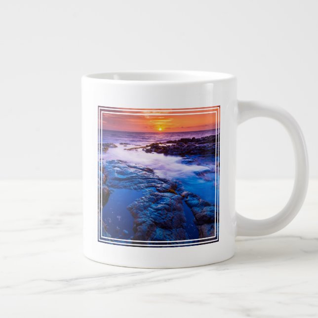 Sunset And Tide Pool In Hawaii Large Coffee Mug (Right)