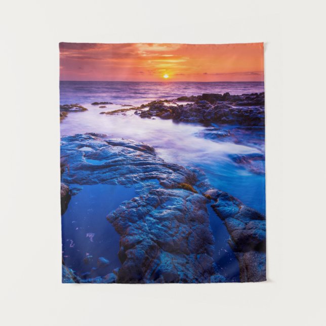 Sunset And Tide Pool In Hawaii Tapestry (Front)