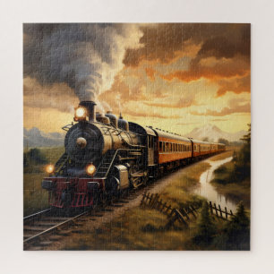 Sunset and Train Jigsaw Puzzle