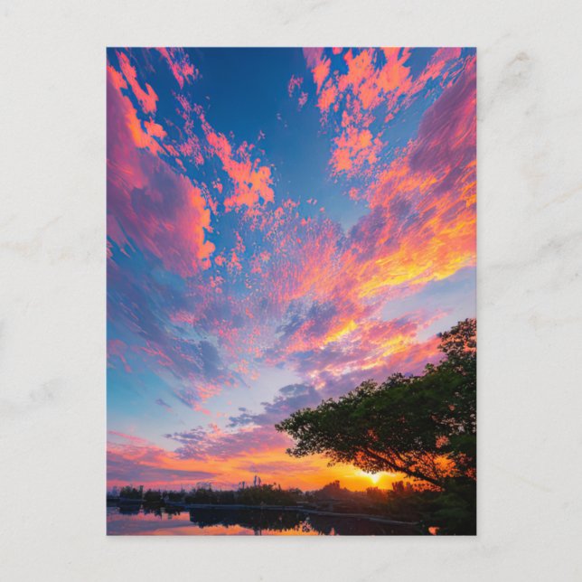 Sunset and Vibrant Clouds Dancing over the Stream Postcard (Front)