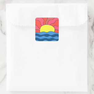 Sunset and Waves Square Sticker