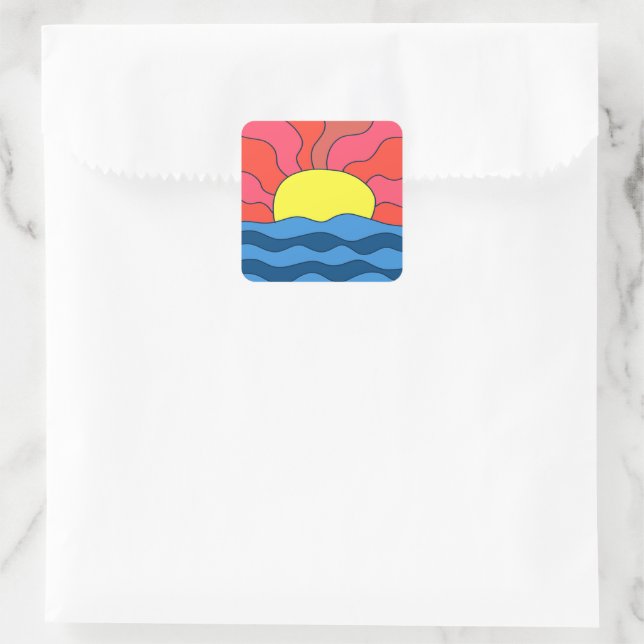 Sunset and Waves Square Sticker (Bag)