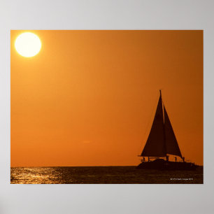 Sunset and Yacht Poster