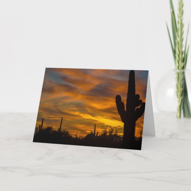 Sunset Arizona Greeting Card Saguaros in the Sky (Front)