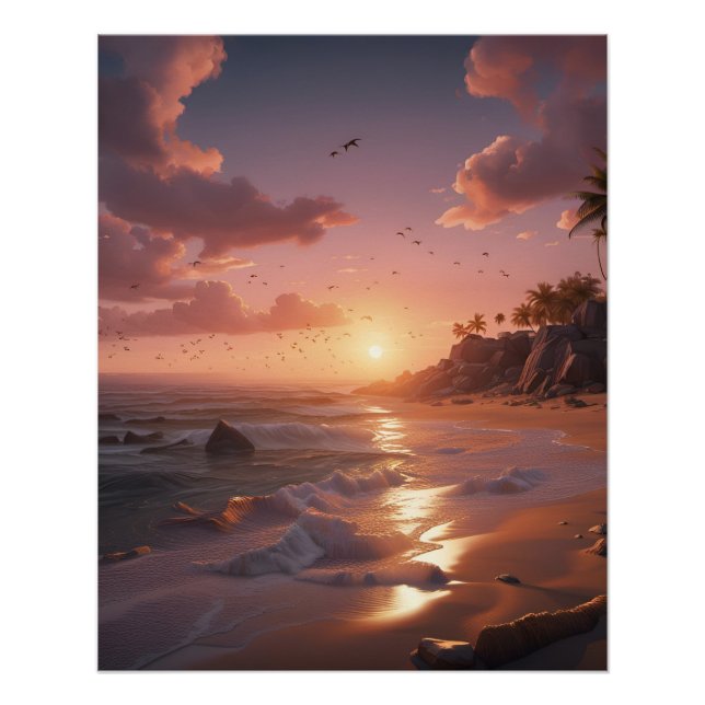 sunset at a tropical beach poster (Front)