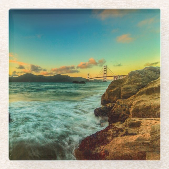 Sunset at Baker Beach Glass Coaster (Front)