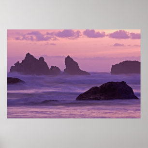 Sunset at Bandon Beach Sea Stacks. Poster