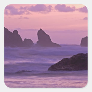 Sunset at Bandon Beach Sea Stacks. Square Sticker