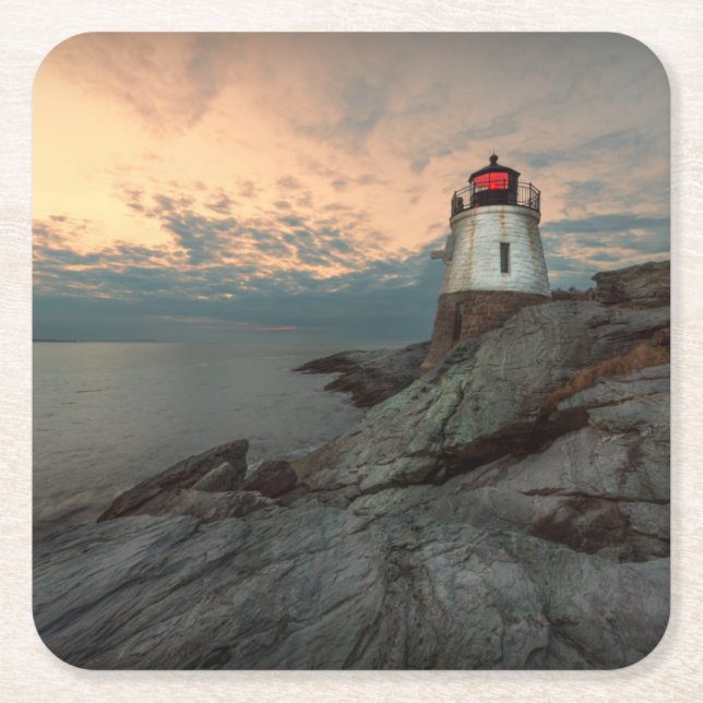 Sunset At Castle Hill Lighthouse Square Paper Coaster (Front)