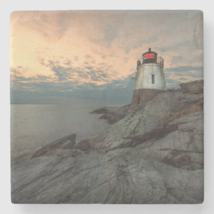 Sunset At Castle Hill Lighthouse Stone Coaster