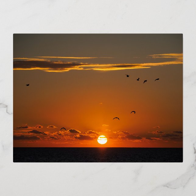 Sunset at Cayeux sur Mer in France Foil Holiday Postcard (Front)