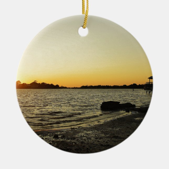 Sunset at Cedar Key Ceramic Tree Decoration (Front)