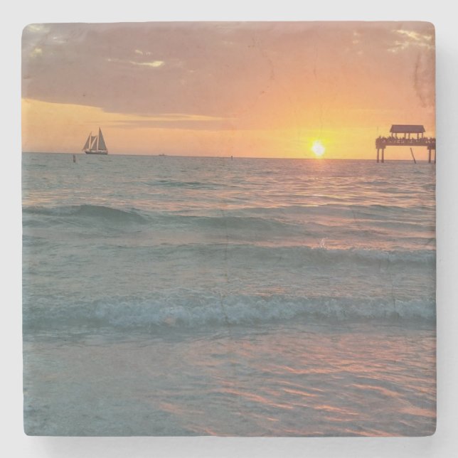 Sunset at Clearwater Beach Magnet Stone Coaster (Front)