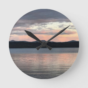 Sunset at Crescent Lake Round Clock