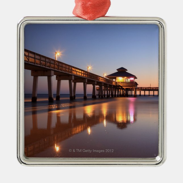 Sunset at Fishing Pier, Fort Myers Beach, Metal Ornament (Front)