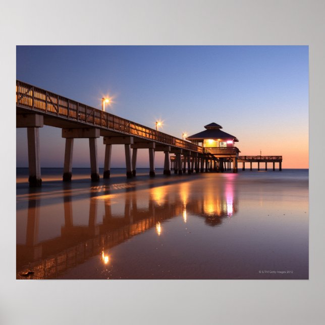 Sunset at Fishing Pier, Fort Myers Beach, Poster (Front)