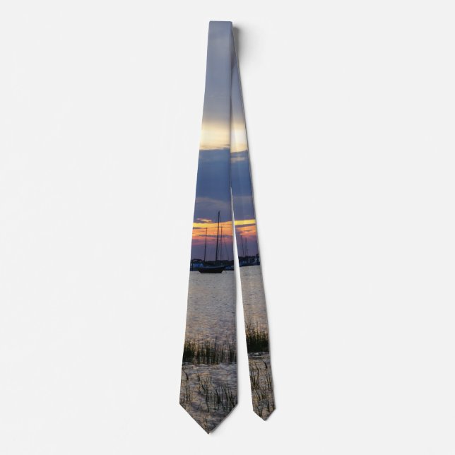 Sunset At Folly Harbour Neck Tie (Front)