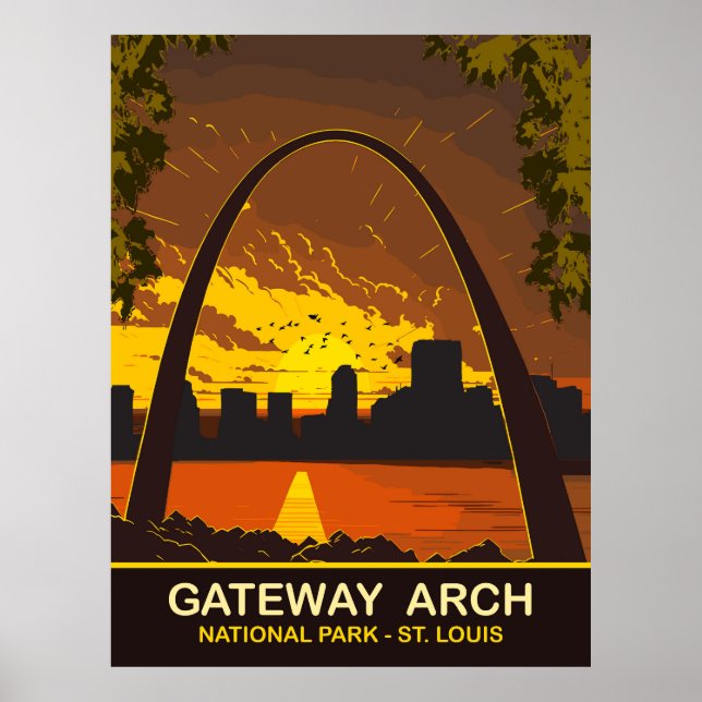Sunset at Gateway Arch, St Louis, Travel Poster (Front)