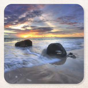 Sunset At Kedonganan Beach Square Paper Coaster