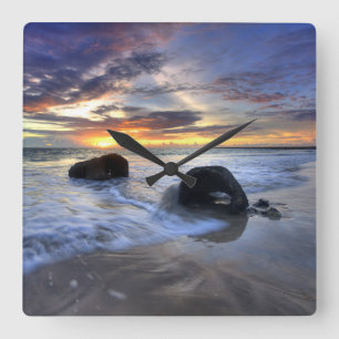 Sunset At Kedonganan Beach Square Wall Clock