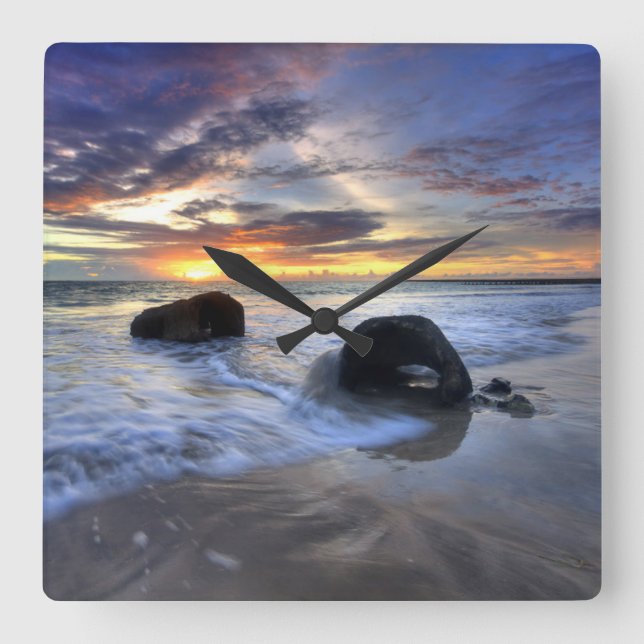 Sunset At Kedonganan Beach Square Wall Clock (Front)