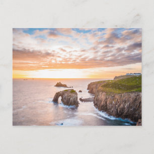 Sunset at Lands End in Cornwall England UK Postcard