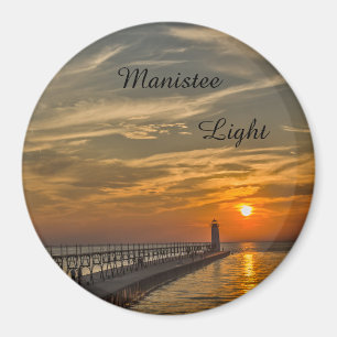 Sunset at Manistee North Pierhead Lighthouse Magnet
