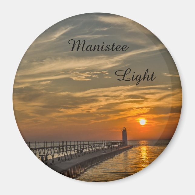 Sunset at Manistee North Pierhead Lighthouse Magnet (Front)