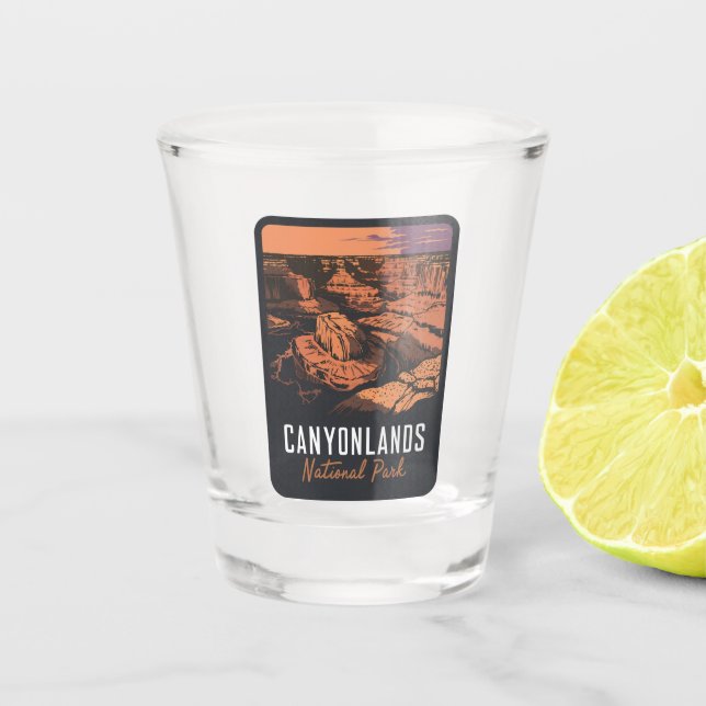 Sunset at National Park Canyonlands Shot Glass (Front)