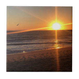 Sunset at Newport Beach, California Ceramic Tile
