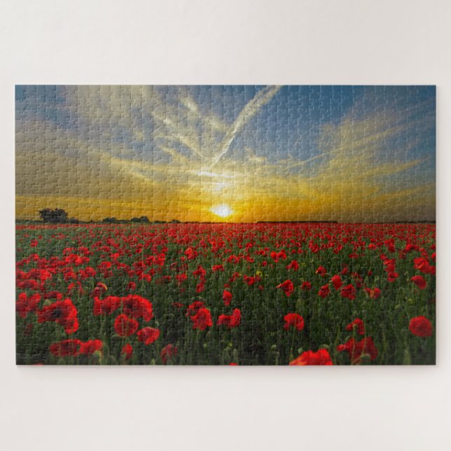 Sunset at poppy field jigsaw puzzle (Horizontal)