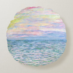 Sunset at Pourville by Monet Round Cushion
