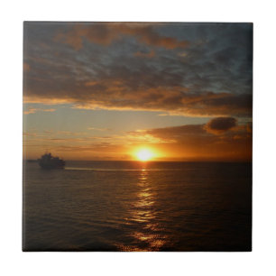 Sunset at Sea II Tropical Seascape Ceramic Tile