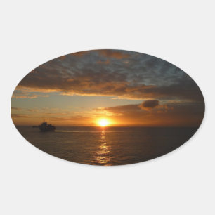 Sunset at Sea II Tropical Seascape Oval Sticker