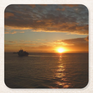 Sunset at Sea II Tropical Seascape Square Paper Coaster