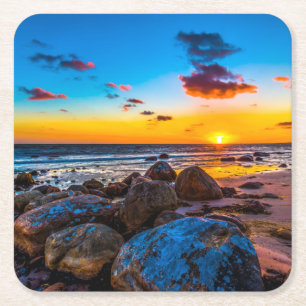 Sunset At Sea Square Paper Coaster