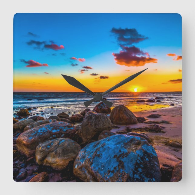 Sunset At Sea Square Wall Clock (Front)