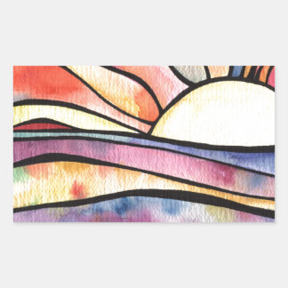 SUNSET AT SEA Watercolor Rectangular Sticker