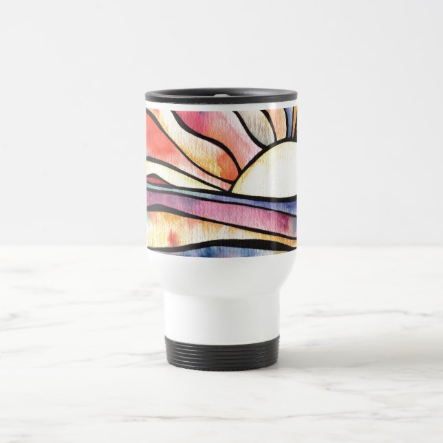 SUNSET AT SEA Watercolor Travel Mug (Center)