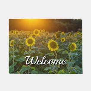 Sunset At Sunflower Field Welcome Doormat