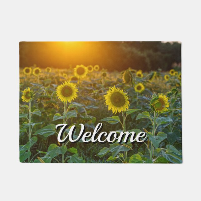 Sunset At Sunflower Field Welcome Doormat (Front)