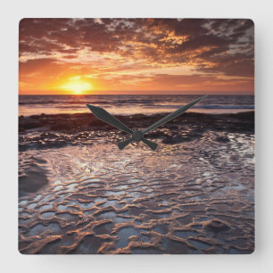 Sunset at the beach, California Square Wall Clock