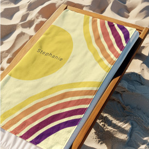Sunset at the Beach Colourful Abstract Wavy Lines Beach Towel