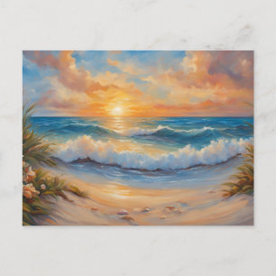 Sunset at the Beach Illustration Postcard