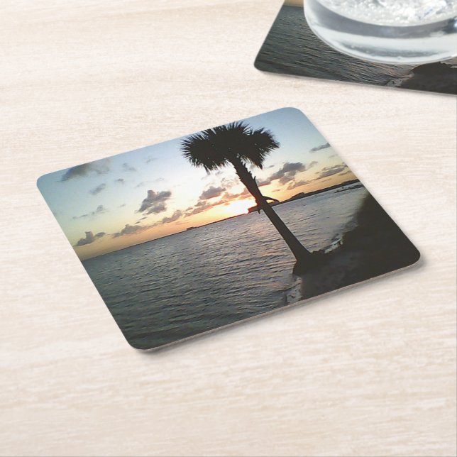 Sunset At The Beach Square Paper Coaster (Angled)