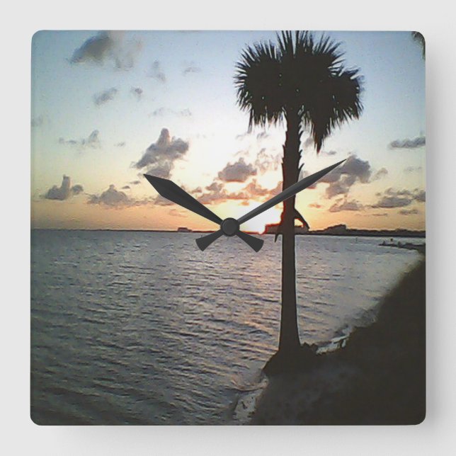 Sunset At The Beach Square Wall Clock (Front)