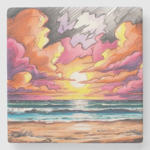 Sunset at the Beach Stone Coaster