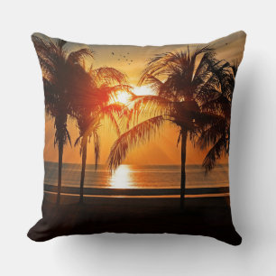 Sunset at the Beach, Tropical Landscape, Throw Pil Cushion