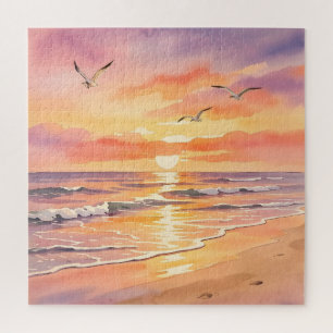 Sunset at the beach with birds jigsaw puzzle